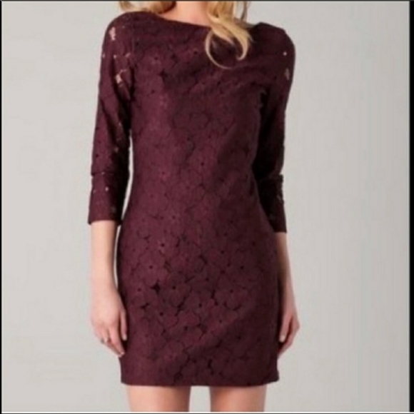 DVF Sarita flower lace dress maroon burgundy - Picture 2 of 12